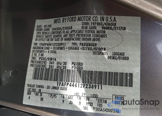 1FAFP44412F238911: 44293082