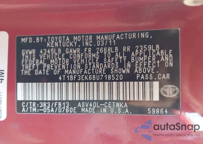 4T1BF3EK6BU718520: 44293285