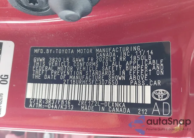 2T1BURHE5FC307650: 44292789