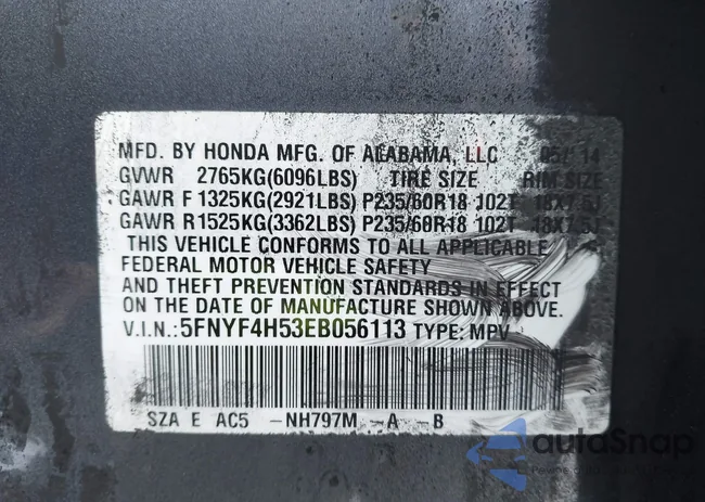 5FNYF4H53EB056113: 44294522