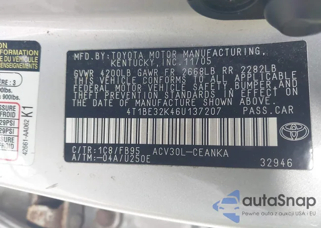 4T1BE32K46U137207: 44294619