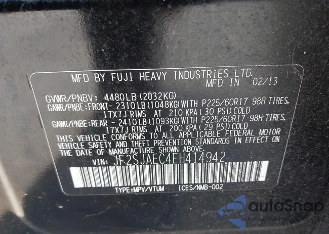 JF2SJAEC4EH414942: 44293643