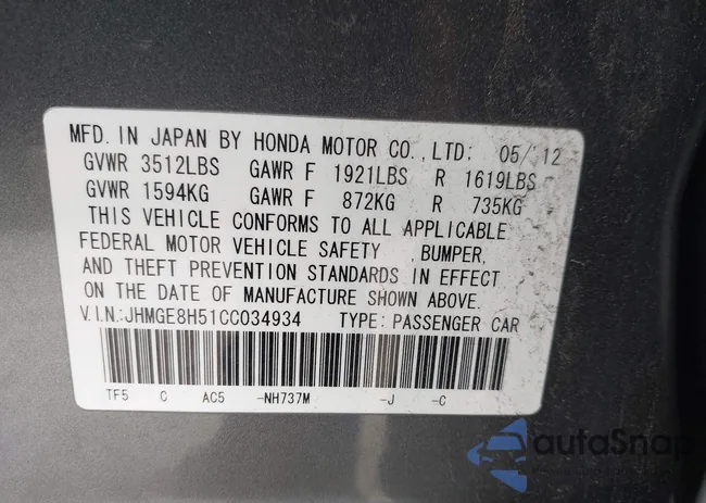 JHMGE8H51CC034934: 44293685