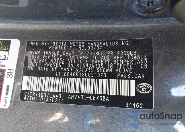 4T1BB46K18U031373: 44293824