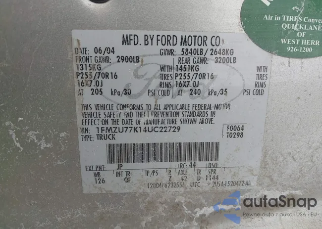 1FMZU77K14UC22729: 44293848