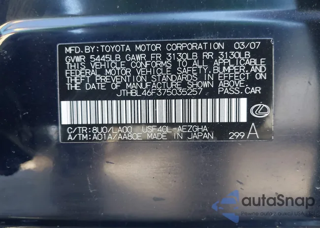 JTHBL46F375035257: 44293923