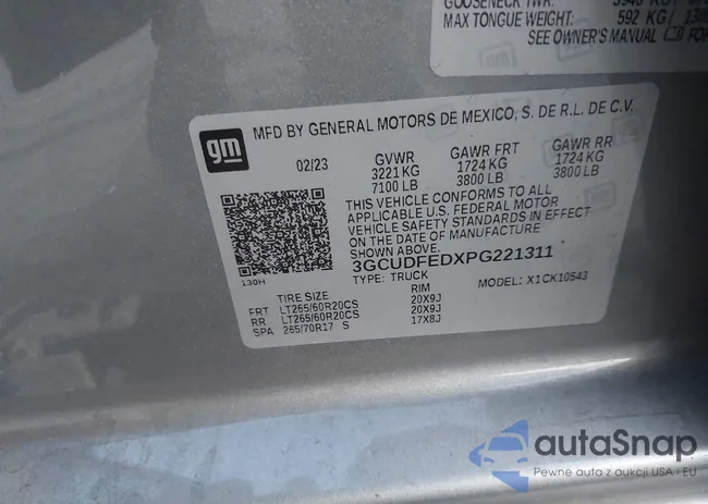 3GCUDFEDXPG221311: 44295070