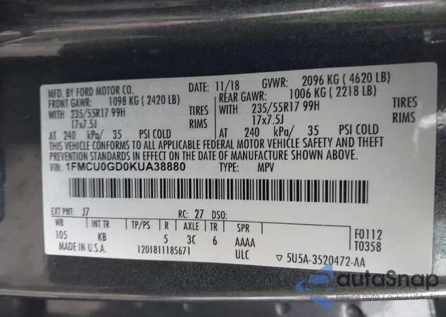 1FMCU0GD0KUA38880: 44295292