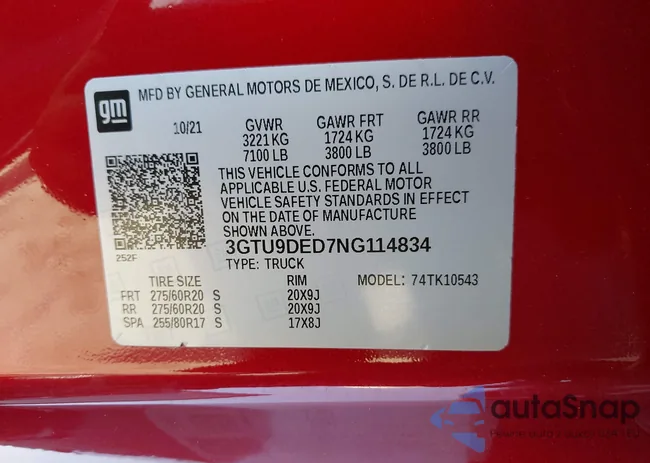 3GTU9DED7NG114834: 44295337