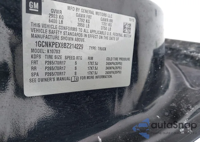 1GCNKPEX8BZ214229: 44294731