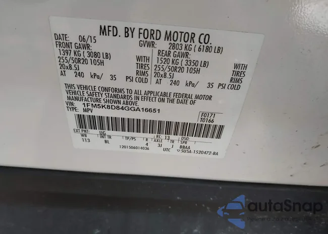 1FM5K8D84GGA16651: 44294837