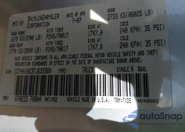 1D7HA16K37J633360: 44296249