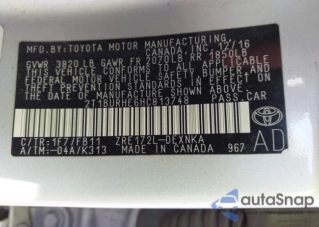 2T1BURHE6HC813748: 44296570