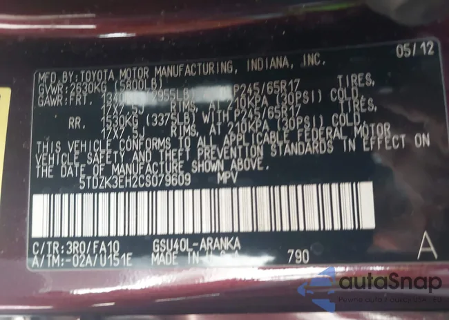 5TDZK3EH2CS079609: 44295736