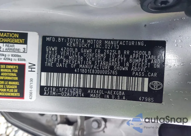 4T1BD1EB3DU005765: 44295785