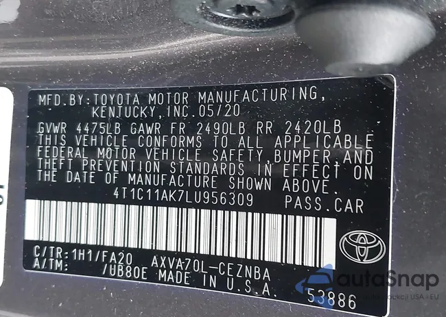 4T1C11AK7LU956309: 44297252