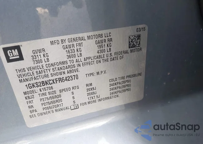 1GKS2BKCXFR642370: 44297383