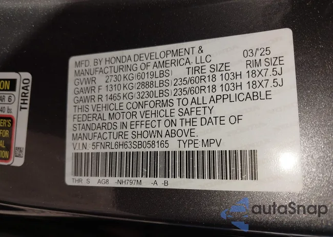 5FNRL6H63SB058165: 44297020