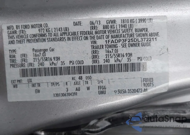 1FADP3F25DL372211: 44298161