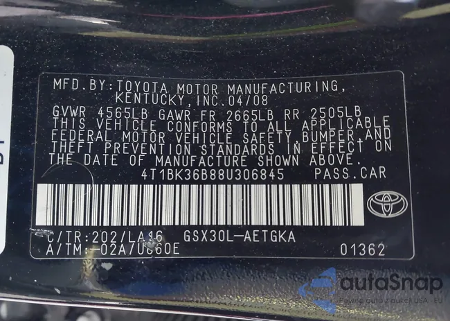 4T1BK36B88U306845: 44298225