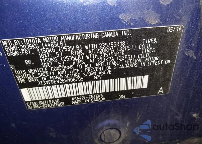 2T3YFREV2EW106785: 44297889