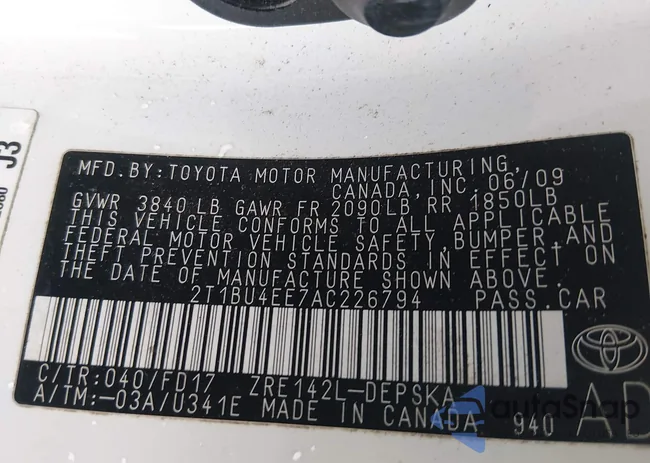 2T1BU4EE7AC226794: 44300059