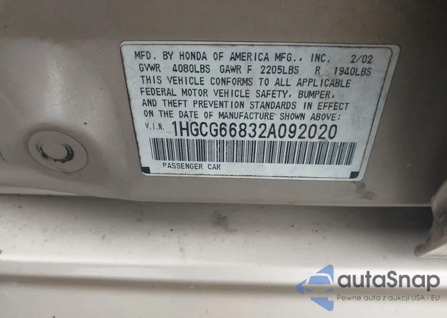 1HGCG66832A092020: 44300095