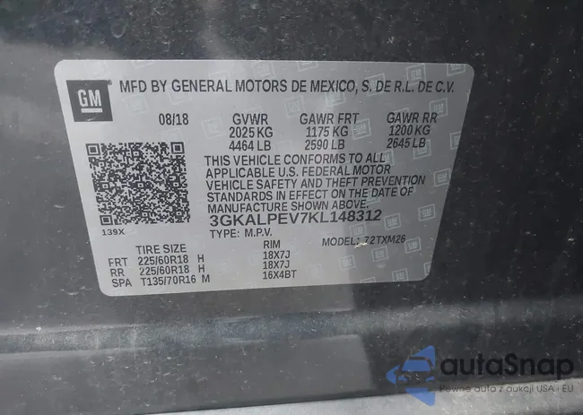 3GKALPEV7KL148312: 44300125