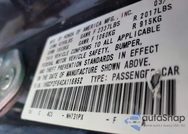 1HGCP2F64CA116852: 44300138