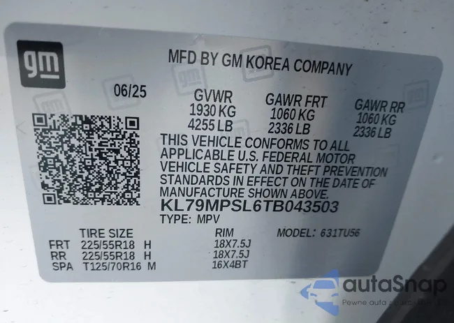 KL79MPSL6TB043503: 44300153