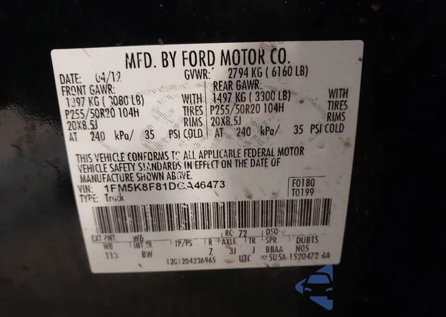 1FM5K8F81DGA46473: 44300192