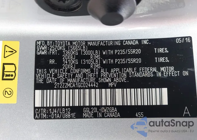 2T2ZZMCA1GC024442: 44300273