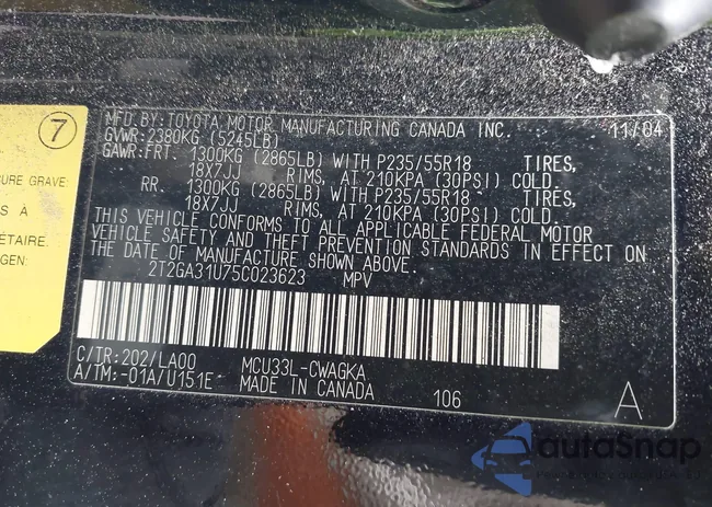 2T2GA31U75C023623: 44300278