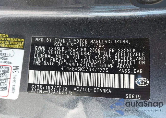 4T1BE46K57U621775: 44300309