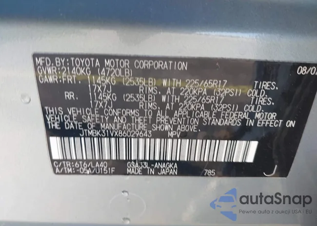 JTMBK31VX86029643: 44300327