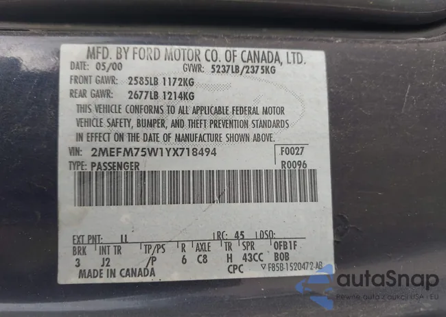 2MEFM75W1YX718494: 44300457