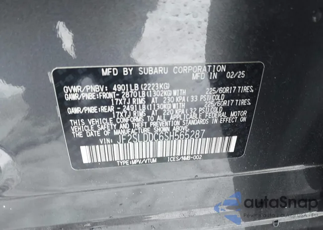 JF2SLDDC6SH565287: 44300491