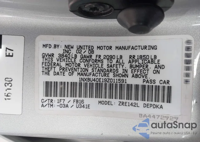 1NXBU40E19Z011591: 44299861