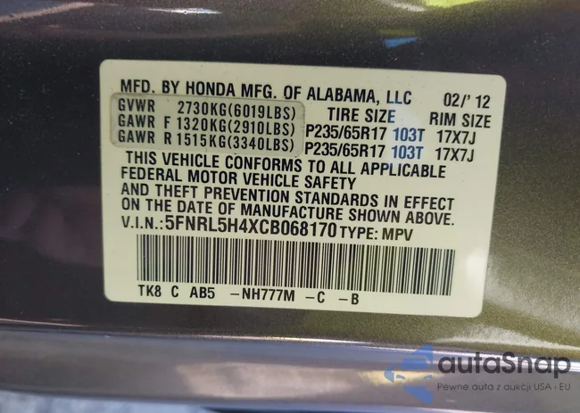 5FNRL5H4XCB068170: 44301064