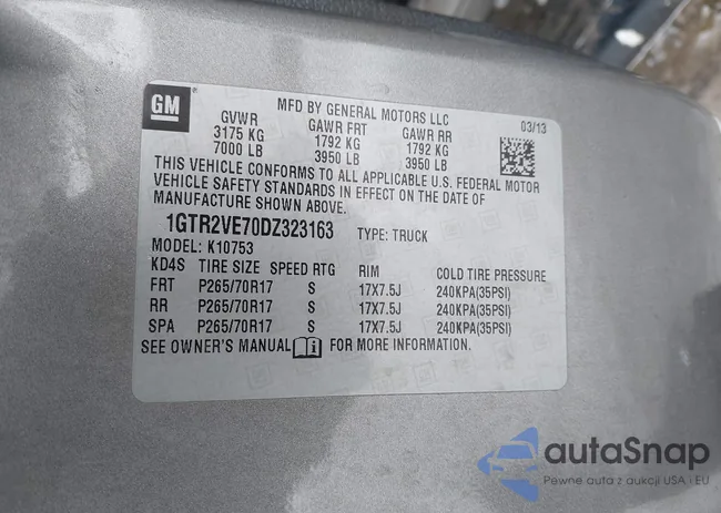 1GTR2VE70DZ323163: 44301137