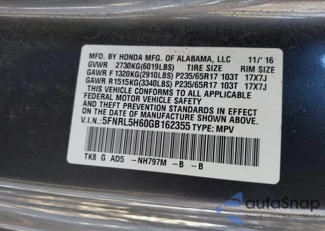 5FNRL5H60GB162355: 44301262