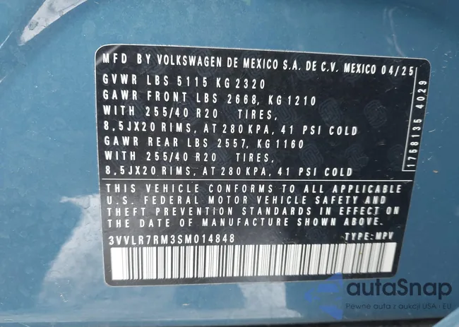 3VVLR7RM3SM014848: 44301345