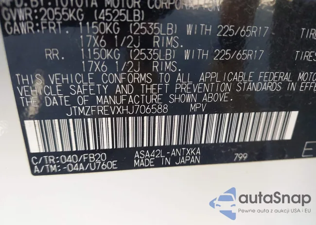 JTMZFREVXHJ706588: 44300654