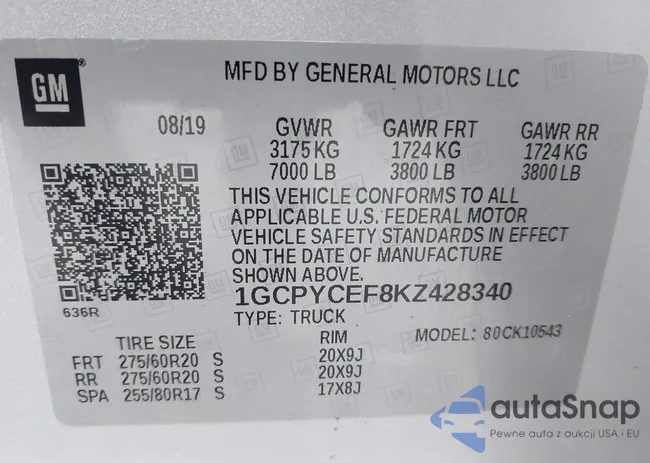 1GCPYCEF8KZ428340: 44300675