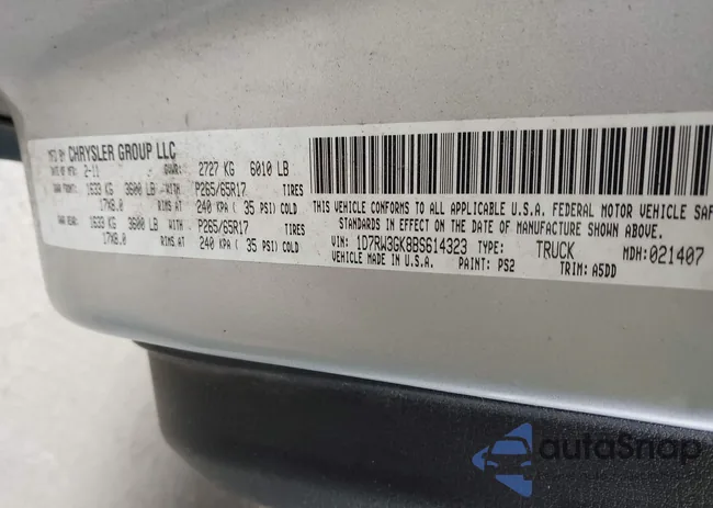 1D7RW3GK8BS614323: 44300734