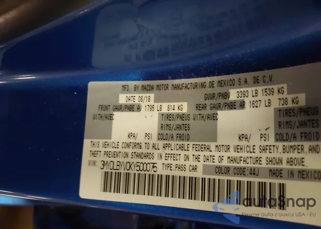 3MYDLBYV0KY500075: 44300741