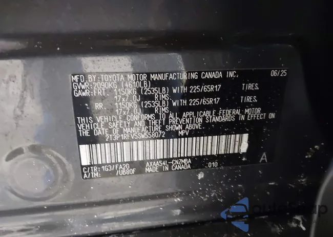 2T3P1RFV5SW558072: 44300745