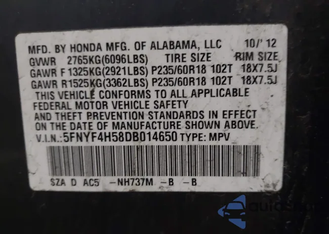 5FNYF4H58DB014650: 44300953