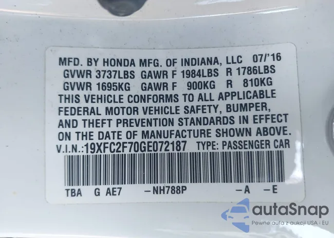 19XFC2F70GE072187: 44302070