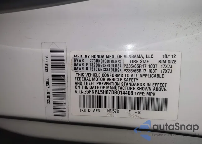 5FNRL5H67DB014408: 44302399